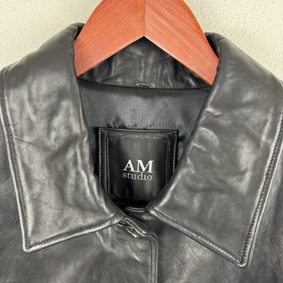 VTG Black Leather Oversized Jacket - Picture 4 of 9